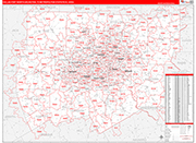 Dallas-Fort Worth-Arlington Metro Area Wall Map Red Line Style